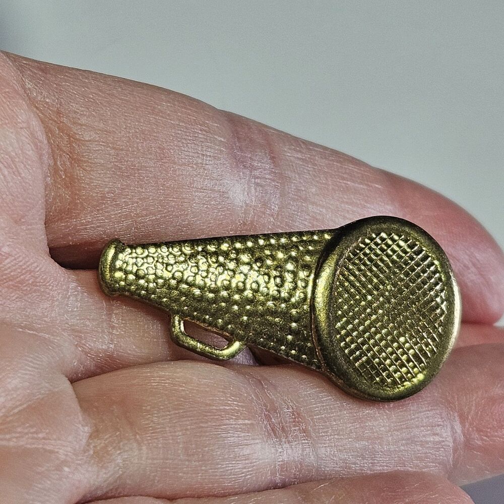 Cheerleader Megaphone Cone Vintage Lapel Gold Tone Pin